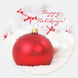 クリスマス赤と白ハッピーホリデー ラウンドシール