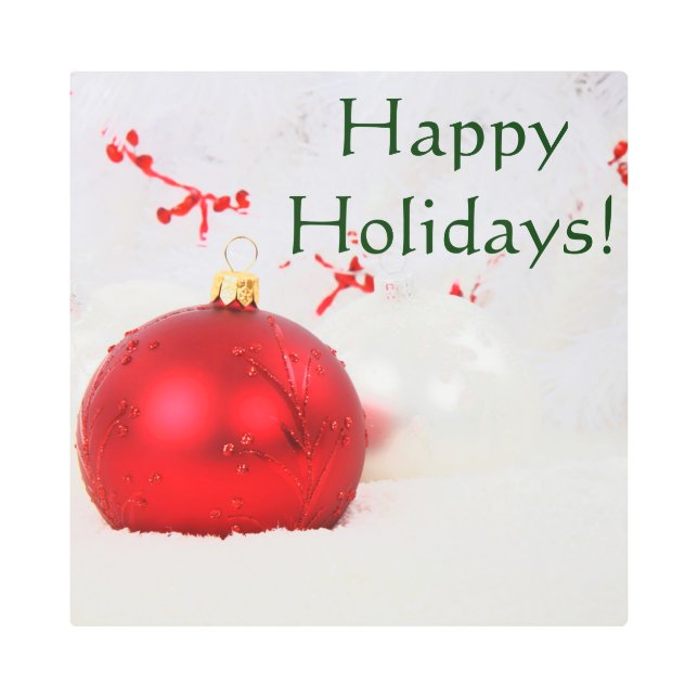 クリスマス赤と白ハッピーホリデーI メタルプリント (正面)