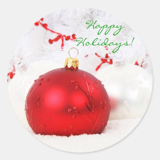 クリスマス赤と白ハッピーホリデーI ラウンドシール (正面)