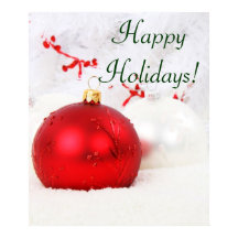 クリスマス赤と白ハッピーホリデーVポスター