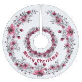 クリスマス赤と白フローラエレガント ブラッシュドポリエステルツリースカート (正面)