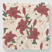 クリスマス赤と白ユリ ストーンコースター (正面)