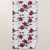 クリスマス赤と白ユリ ビーチタオル (正面)