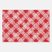 クリスマス赤と白レース柄かわいい ラッピングペーパーシート (正面3)