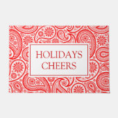 クリスマス赤と白ヴィンテージペイズリーパターン ドアマット (正面)