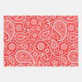 クリスマス赤と白ヴィンテージペイズリーパターン ラッピングペーパーシート (正面2)