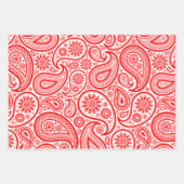 クリスマス赤と白ヴィンテージペイズリーパターン ラッピングペーパーシート (正面)
