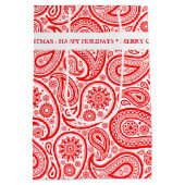 クリスマス赤と白ヴィンテージペイズリー ミディアムペーパーバッグ (裏面)