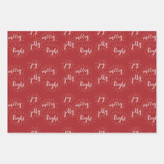 クリスマス赤と白休暇メリーと明るい ラッピングペーパーシート (正面)