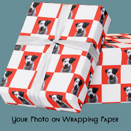 クリスマス赤と白市松模様にカスタムの写真 ラッピングペーパー