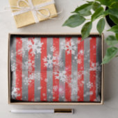 クリスマス赤と銀の白い雪ストライプ片 薄葉紙 (ギフト)