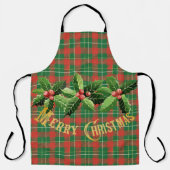 クリスマス赤グリーン格子付きリース エプロン (正面)