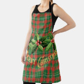 クリスマス赤グリーン格子付きリース エプロン (インサイチュ)