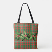 クリスマス赤グリーン格子付きリース トートバッグ (裏面)