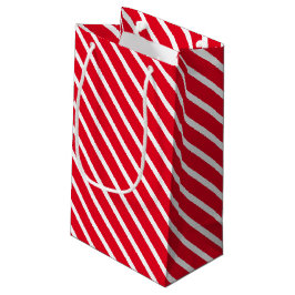 クリスマス赤ストライプ白の斜めパターン スモールペーパーバッグ