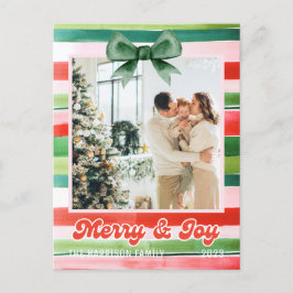 クリスマス赤ストライプ緑メリーの写真 ポストカード