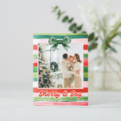 クリスマス赤ストライプ緑メリーの写真 ポストカード (スタンド正面)