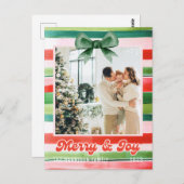 クリスマス赤ストライプ緑メリーの写真 ポストカード (正面/裏面)