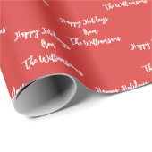 クリスマス赤パーソナライズされた名スクリプト書道 ラッピングペーパー (ロールコーナー)