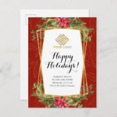 クリスマス赤フローラロゴビジネスはがき ポストカード (正面/裏面)