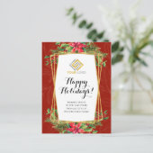 クリスマス赤フローラロゴビジネスはがき ポストカード (スタンド正面)