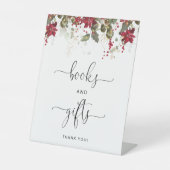 クリスマス赤ポインセチアの本とギフトのサイン 台座サイン (正面)