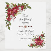 クリスマス赤ポインセチア結婚ズ ワインラベル (シングルラベル)