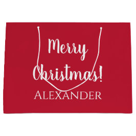 クリスマス赤メリークリスマスパーソナライズされた ラージペーパーバッグ