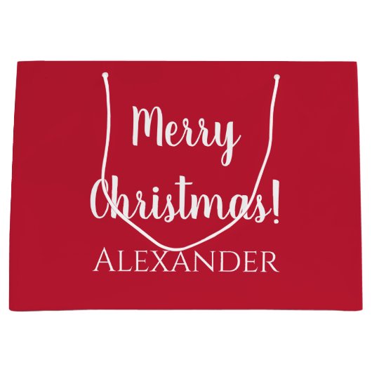 クリスマス赤メリークリスマスパーソナライズされた ラージペーパーバッグ (正面)