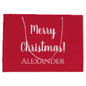 クリスマス赤メリークリスマスパーソナライズされた ラージペーパーバッグ (裏面)