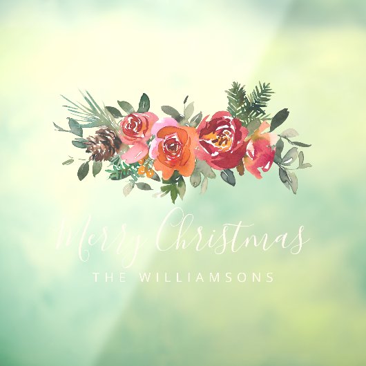 クリスマス赤水色の花のパーソナライズされた名前 ウィンドウサイン (シート3)