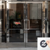 クリスマス赤水色の花のパーソナライズされた名前 ウィンドウサイン (オフィスドア)