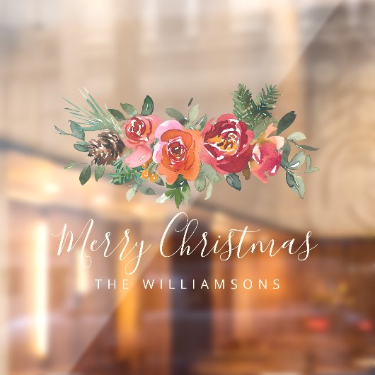 クリスマス赤水色の花のパーソナライズされた名前 ウィンドウサイン (シート2)