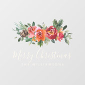 クリスマス赤水色の花のパーソナライズされた名前 ウィンドウサイン (シート)