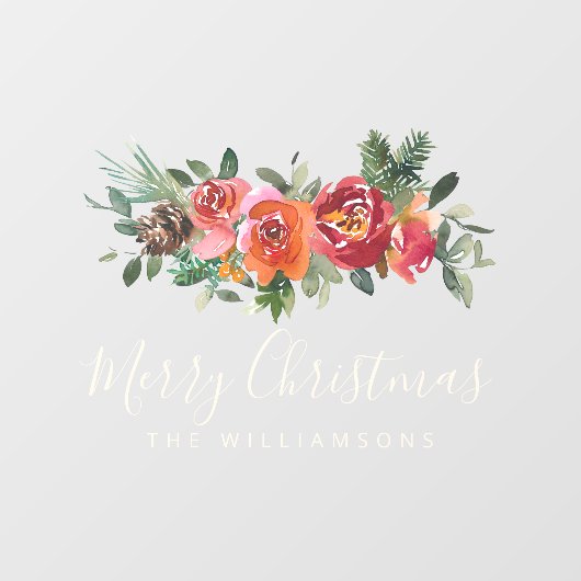 クリスマス赤水色の花のパーソナライズされた名前 ウィンドウサイン (シート)