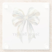 クリスマス赤面素朴ピンクグリーン金ゴールドボウ ガラスコースター (裏面)