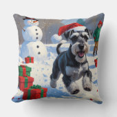 クリスマス走ハットでシュナウザーの雪 クッション (正面)