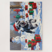 クリスマス走ハットでシュナウザーの雪 ジグソーパズル (縦)