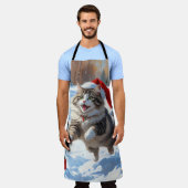 クリスマス走ハットで雪のシベリア猫の帽子 エプロン (着用した状態)