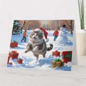 クリスマス走ハットで雪のシベリア猫の帽子 カード (正面)