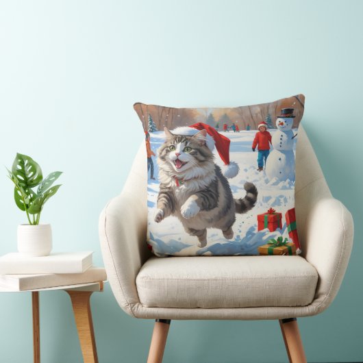 クリスマス走ハットで雪のシベリア猫の帽子 クッション (椅子)