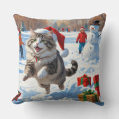 クリスマス走ハットで雪のシベリア猫の帽子 クッション (正面)