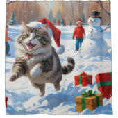 クリスマス走ハットで雪のシベリア猫の帽子 シャワーカーテン (正面)