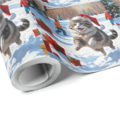 クリスマス走ハットで雪のシベリア猫の帽子 ラッピングペーパー (ロールコーナー)