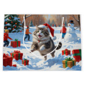 クリスマス走ハットで雪のシベリア猫の帽子 ラージペーパーバッグ (正面)