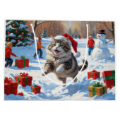 クリスマス走ハットで雪のシベリア猫の帽子 ラージペーパーバッグ (裏面)