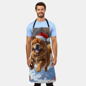 クリスマス走ハットで雪のチョウ エプロン (着用した状態)