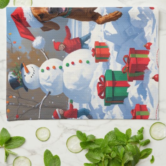 クリスマス走ハットで雪のビズラの帽子 キッチンタオル (折り畳み)