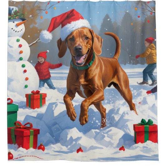 クリスマス走ハットで雪のビズラの帽子 シャワーカーテン (正面)