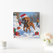 クリスマス走ハットで雪のビズラの帽子 スクエア壁時計 (ホーム)